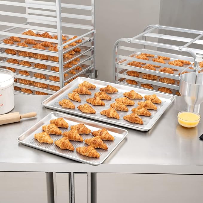 Restaurantware Met Lux 26 x 18 x 1 Inch Baking Sheet Pan 1 Perforated High Temp Baking Sheet - Full-Size Freezable Silver Aluminum Potato Chip Baking Tray Dishwasher-Friendly