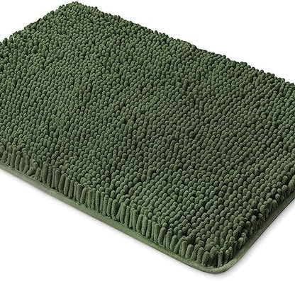 Yeaban Chenille Olive Green Bathroom Rug 20"x32", Non-Slip Rubber Backing
