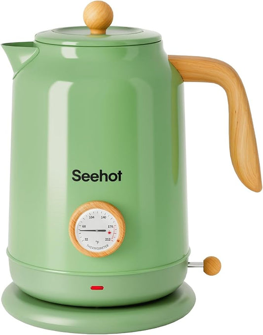 Seehot® 1.7L (57.oz) Electric Kettle with Thermometer, 1200W Large Electric Tea kettle with 304 Stainless Steel,Auto shut off,Hot water kettle Electric for Home,Office,Kitchens-Green