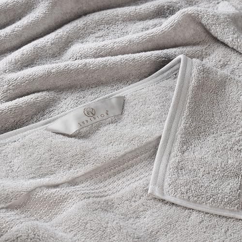 Superior Egyptian Cotton 12-Piece Towel Set, Assorted Towels for Home Bathroom, Guest Bath Decor Essentials, Includes 4 Bath, 4 Hand, 4 Face Towels/Washcloths, Quick Dry, Absorbent - Silver