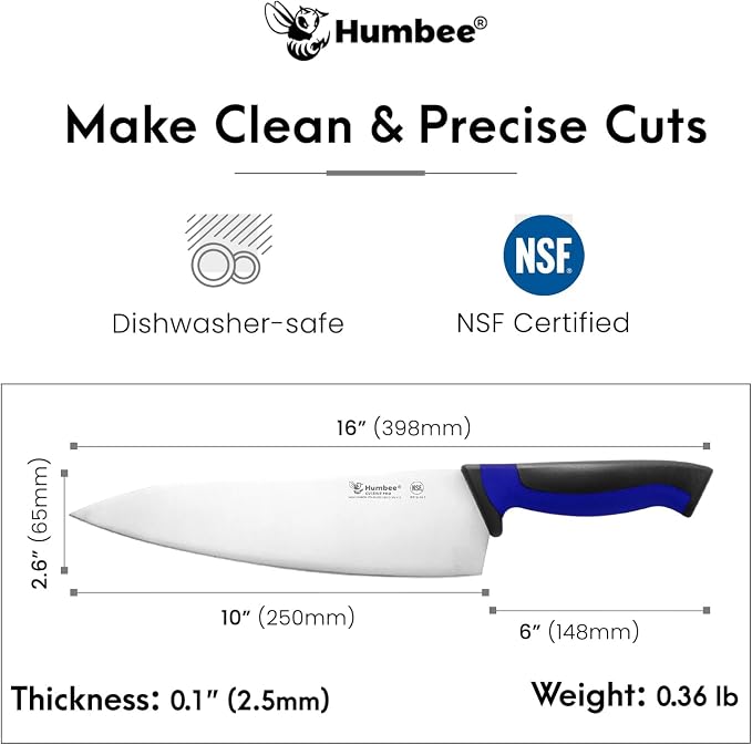 10-Inch Chef Knife, NSF Certified Razor-Sharp High Carbon Stainless Steel Blade – Ergonomic Color Coded Handle, Non-Slip Grip Kitchen Knife, DT-10 Series, Blue