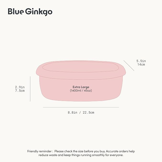 BLUE GINKGO Nesting Silicone Containers - Large Silicone Food Storage Container | BPA Free, Airtight, Dishwasher and Freezer Safe (47.5 oz) - Pink