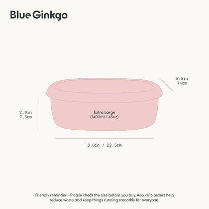 BLUE GINKGO Nesting Silicone Containers - Large Silicone Food Storage Container | BPA Free, Airtight, Dishwasher and Freezer Safe (47.5 oz) - Pink