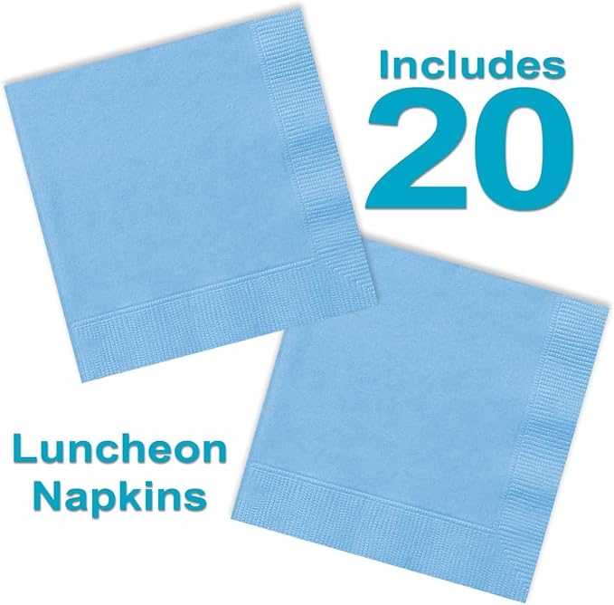 Heavy Duty Light Blue Paper Plate Party Supplies Bundle 9" Dinner plate, 7" Dessert Plates And Napkins, 56 Piece Disposable Paper Party Plate Set