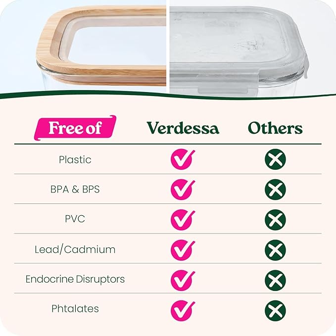 6-Pack Glass Food Storage Containers with Clear-Top Bamboo Lids – Plastic Free 27 Oz Glass Meal Prep Containers for Lunch, Eco Friendly Airtight Food Storage, Microwave & Oven Safe