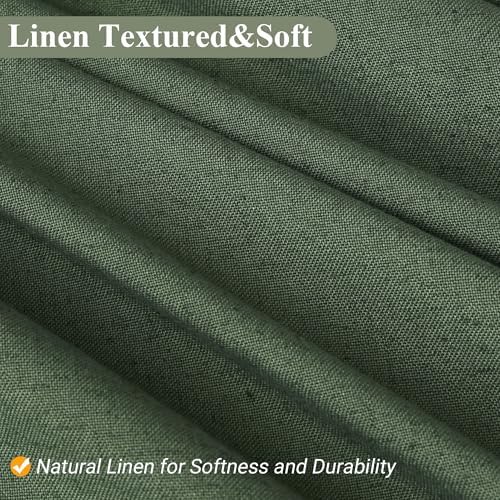 Naturoom Linen Shower Curtain 84 Inch Long for Bathroom Olive Green 1 Panel