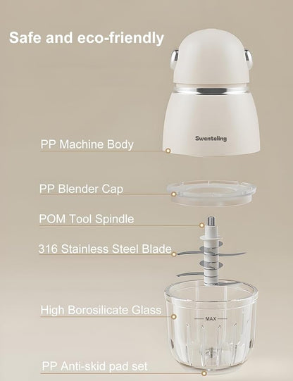 Baby Food Maker, Creamy White Mini Baby Food Blender, 10oz Food Puree Maker, Small Baby Food Processor for Fruit Vegetable Meat, 8-Second Quick Soft Food Prep，BPA-Free