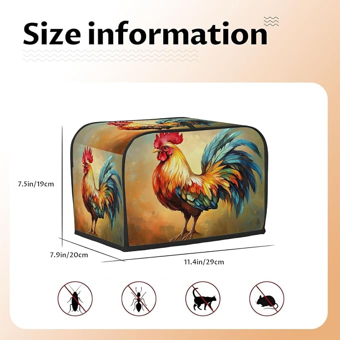 Toaster Cover 2 Slice Wide Slot Farm RoosteBread Toaster Oven Dustproof Cover Small Appliance Kitchen Covers Dust and Fingerprint Protection for Women Gift 2 Slice