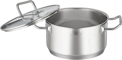 Rösle EXPERTISO Cookware Collection 9.5 in. Stainless Steel High Casserole Pot with Glass Lid