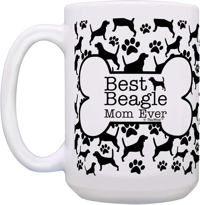 ThisWear Best Beagle Dad and Mom Ever Mug Set Bone and Paw Print Pattern 2 Pack 15-oz Cups 15oz Mugs