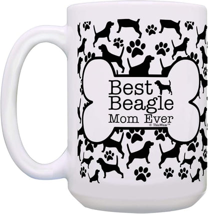 ThisWear Best Beagle Dad and Mom Ever Mug Set Bone and Paw Print Pattern 2 Pack 15-oz Cups 15oz Mugs