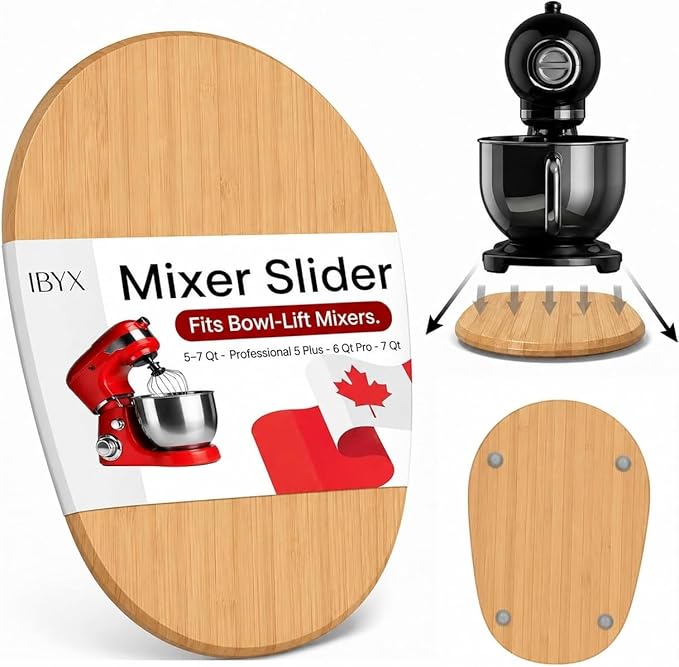 Ibyx Premium Bamboo Mixer Slider for KitchenAid 5-8 Qt Bowl Lift Stand Mixer - Food-Grade Appliance Slider Mat for Kitchen Countertop Storage Accessories (Natural)