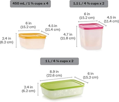Tupperware Freezer Mates Gen II 8 Piece Food Storage Container Set, Dishwasher Safe and BPA Free (8 Containers, 8 Lids)