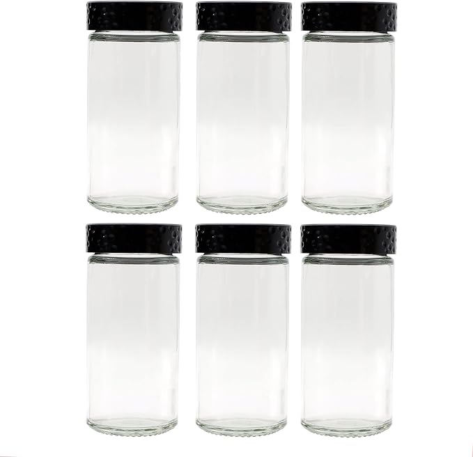 Tianifa 6pcs Black Spice Jars, 3 oz Glass Seasoning Bottles, Spices Container, Empty Spice Jars,Round Spice Bottles with Airtight Plastic Caps with Shaker Lids