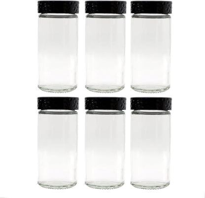 Tianifa 6pcs Black Spice Jars, 3 oz Glass Seasoning Bottles, Spices Container, Empty Spice Jars,Round Spice Bottles with Airtight Plastic Caps with Shaker Lids
