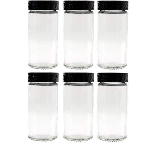Tianifa 6pcs Black Spice Jars, 3 oz Glass Seasoning Bottles, Spices Container, Empty Spice Jars,Round Spice Bottles with Airtight Plastic Caps with Shaker Lids
