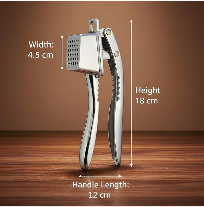 4-in-1 Stainless Steel Finish Garlic Press, Crusher, Mincer, Nut Cracker, Herb Plucker, Bottle Opener, Zinc Alloy Kitchen Tool