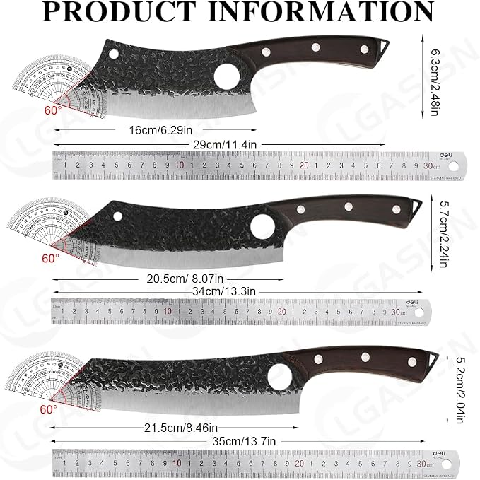 6PCS Hand Forged Kitchen Knife Set, High Carbon Steel Chef Knives with Wenge Wood Handle, Sharp Cleaver & Butcher Knives Set for Kitchen Cooking, Hammered Blade, Leather Sheaths Included