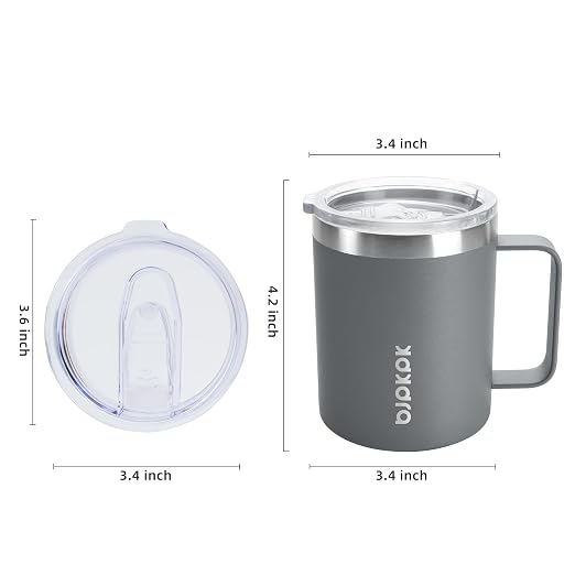 BJPKPK 2 pcs Insulated Coffee Mug, 14oz Insulated Tumbler with Lid, Stainless Steel Coffee Cups with Splash Proof Lid-Gray