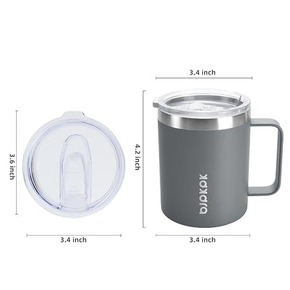 BJPKPK 2 pcs Insulated Coffee Mug, 14oz Insulated Tumbler with Lid, Stainless Steel Coffee Cups with Splash Proof Lid-Gray