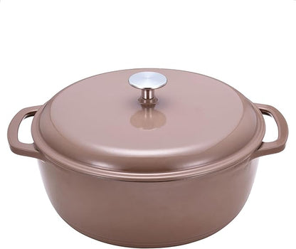 Amazon Basics Cast Iron Dutch Oven Pot with Lid, Enameled, Dual Handles, Heavy-Duty, Large, 7.3-quart, Clay