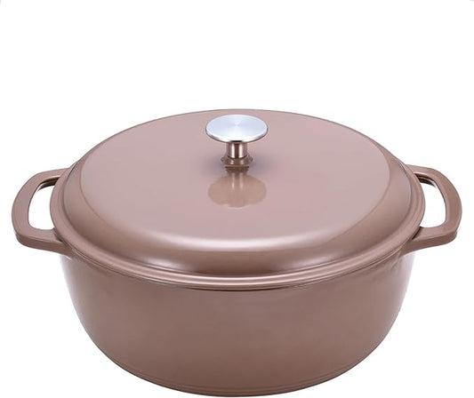 Amazon Basics Cast Iron Dutch Oven Pot with Lid, Enameled, Dual Handles, Heavy-Duty, Large, 7.3-quart, Clay