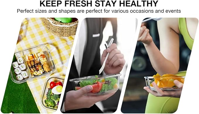 5Pack (34oz-2 Compartments with Lunch Bag) Glass Food Storage Containers with Lids for Kitchen Meal Prep, Fridge Organization, Lunch Box