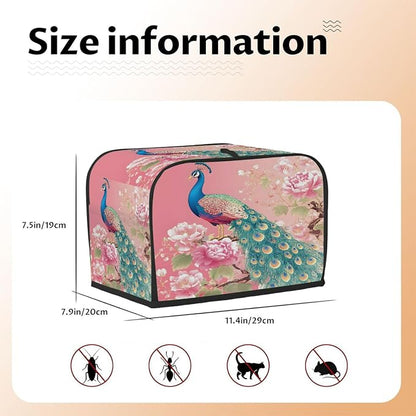 2 Slice Pink Flower Peacock Toaster Cover Waterproof Dust Fingerprint Bread Machine Cover Washable Kitchen Appliance Protector For Home Kitchen Bakeware Table Decor Women Gifts