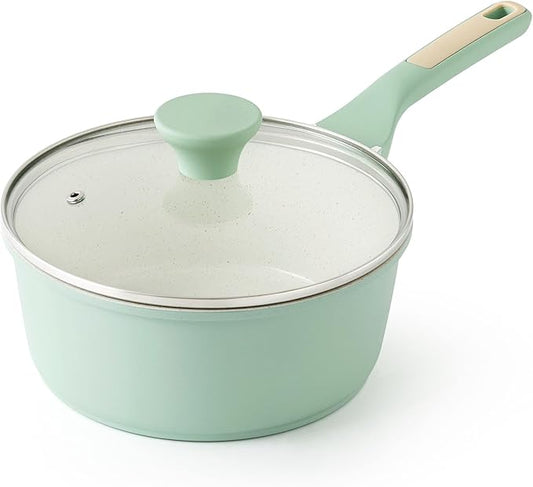 SENSARTE Ceramic Nonstick Saucepan with Lid 2.0 Quarts, Small Cooking Pot with Stay Cool Handle, Induction Compatible Saucepot, Ceramic Coating, Free of Intentionally Added PTFE/PFOA/PFAS, Mint Green