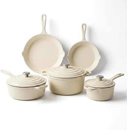 QuliMetal Nonstick Enameled Cast Iron Cookware Set, 5-Piece Pots and Pans Set with Lids, Skillet, Frying Pan, Saucepan & Dutch Oven for All Stovetops, PFOA Free, Ideal for Sourdough Bread Baking