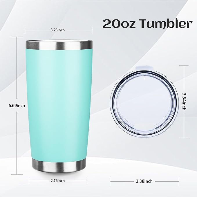 StarSpeed 20oz Tumbler Bulk with Lid, Stainless Steel Insulated Tumblers Double Wall Vacuum Insulated Travel Mug, Powder Coated Coffee Cups for Hot and Cold Drinks(Light Green,8)
