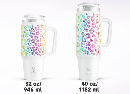 Meoky 32 oz Tumbler with Handle, Insulated Tumbler with Lid and Straw, Stainless Steel Travel Mug, Keeps Cold for 24 Hours, 100% Leak Proof, Fits in Car Cup Holder (Kiss)
