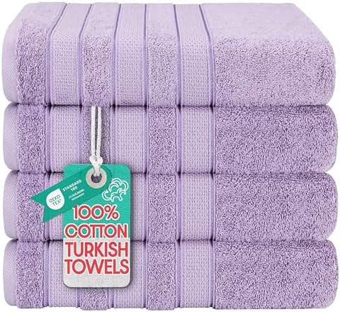 American Soft Linen Salem 100% Cotton Turkish 4 Piece Bath Towels for Bathroom, 600 GSM Soft Absorbent Quick Dry Bath Towel Set, Lilac