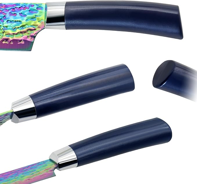 15pcs Blue Kitchen Knife Set, Rainbow Titanium Knife Block Set, High Carbon Stainless Steel Knives Set for Kitchen, Professional Chef Knife Sets for Kitchen with Sharpener Acrylic Block, Best Gift