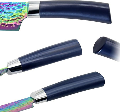 15pcs Blue Kitchen Knife Set, Rainbow Titanium Knife Block Set, High Carbon Stainless Steel Knives Set for Kitchen, Professional Chef Knife Sets for Kitchen with Sharpener Acrylic Block, Best Gift