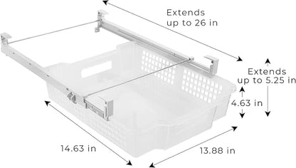 Smart Design Adjustable Pull Out Refrigerator Drawer - Extra Large - BPA Free Plastic - Holds 20 lbs - Extendable Sliding Fridge Bin, Freezer, Pantry Food Holder Storage Organizer - Kitchen - Clear