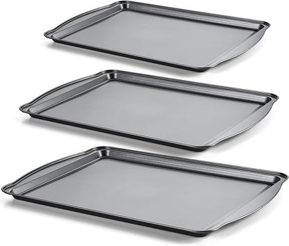 Baking Sheet Set of 3 - Carbon Steel Cookie Sheet for Baking, 17/15/13 Inch, Nonstick Baking Pan with Dual Handles, Stackable, Rust & Warp Resistant, Perfect for Baking, Roasting, and More