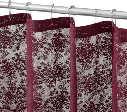 YJ YANJUN Burgundy Lace Stall Shower Curtain 36 x 72 Inch, Vintage Floral