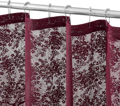 YJ YANJUN Burgundy Lace Stall Shower Curtain 36 x 72 Inch, Vintage Floral