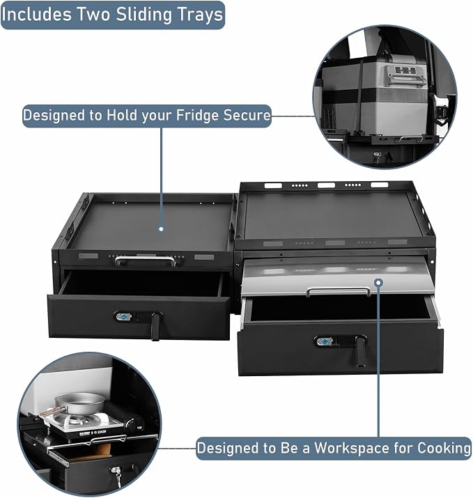 Hooke Road JK JL Trunk Drawer System w/Fridge Slide Mount for 2007-2026 Jeep Wrangler JK JL 4-Door, Tailgate Lockable Tool Box Cargo Storage Organizer