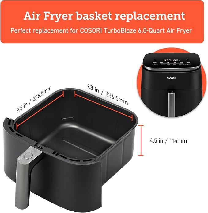 Cosori Turboblaze 6Qt Air Fryer Original Basket, Replacement Accessories for CAF-DC601-KUS Air Fryer, Ceramic, Non-Stick, Dishwasher-Safe, CRP-DC601RB-KUS, Dark Grey