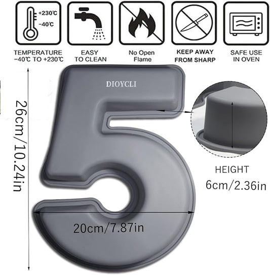 Dioycli Number Cake Molds for Baking 3D Silicone Cake Molds DIY Personalized Cake Pan for Birthday Wedding and Anniversary Number 5 Cake Pan of 10 Inch