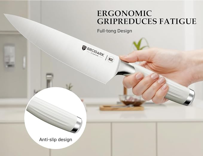 BRODARK White Knife Set with Block, 15-Piece German Stainless Steel Kitchen Knife Set with Sharpener, Ultra Sharp Full Tang Blades, Modern Luxury Knives for Everyday Cooking & Gifts