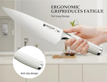 BRODARK White Knife Set with Block, 15-Piece German Stainless Steel Kitchen Knife Set with Sharpener, Ultra Sharp Full Tang Blades, Modern Luxury Knives for Everyday Cooking & Gifts