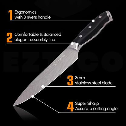 8 inch Professional Chef Cooking Knife with Finger Guard - Super Sharp Kitchen Knife for Precision Cutting - Ideal Kitchen Gadget for Chefs with Ergonomic Handle.