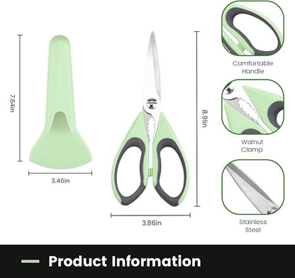 Kitchen Scissors All Purpose Heavy Duty, Kitchen Utensils Set, Stainless Steel Cooking Utensils Gadgets Meat Poultry Food Shears Dishwasher Safe Utility Tools Home (Dark green and light blue)