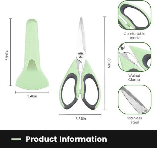 Kitchen Scissors All Purpose Heavy Duty, Kitchen Utensils Set, Stainless Steel Cooking Utensils Gadgets Meat Poultry Food Shears Dishwasher Safe Utility Tools Home (Dark green and light blue)