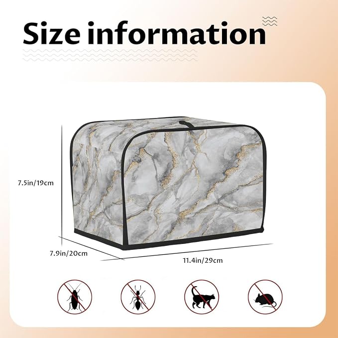 2 Slice Marble White Abstract Toaster Cover Waterproof Dust Fingerprint Bread Machine Cover Washable Kitchen Appliance Protector For Home Kitchen Bakeware Table Decor Women Gifts