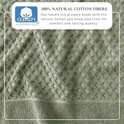 Great Bay Home Bath Towels - 100% Cotton 6 Piece Towel Set - Diamond Waffle Weave - Absorbent, Durable, Quick-Dry Towels for Bathroom (Eucalyptus)