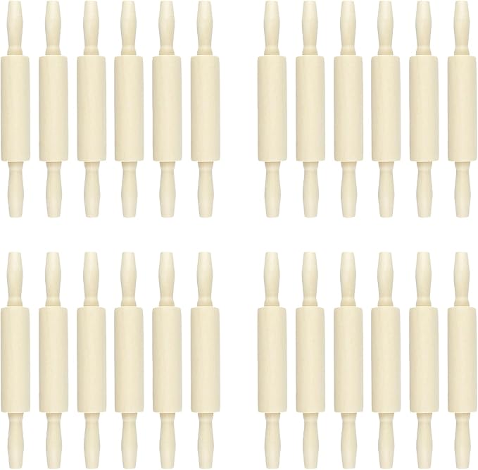 24 Pack Wood Small Rolling Pin for Kids, 7.9 Inch Kids Rolling Pin for Home Kitchen